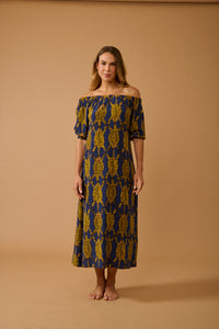 VESTIDO BARDOT TIGRE AZUL
