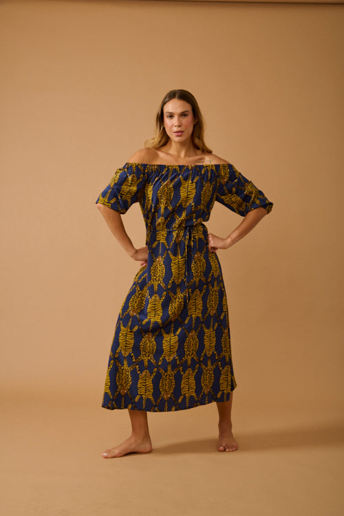 VESTIDO BARDOT TIGRE AZUL