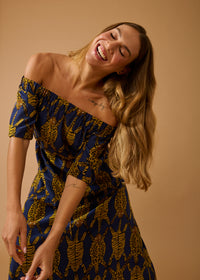 VESTIDO BARDOT TIGRE AZUL