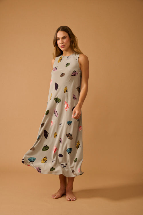 VESTIDO FLORA LEQUE CINZA