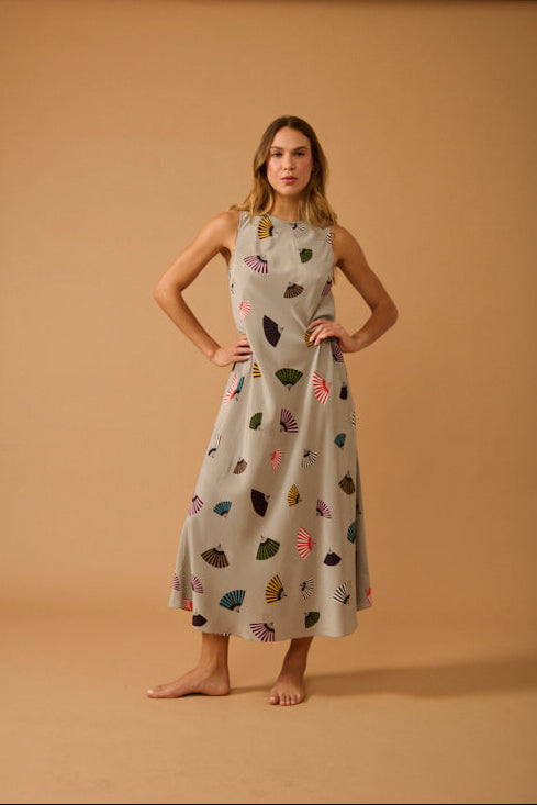 VESTIDO FLORA LEQUE CINZA