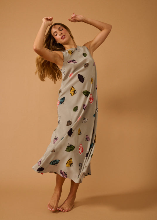 VESTIDO FLORA LEQUE CINZA
