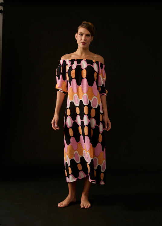 VESTIDO BARDOT IPANEMA ROSA E LARANJA
