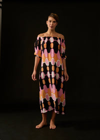 VESTIDO BARDOT IPANEMA ROSA E LARANJA