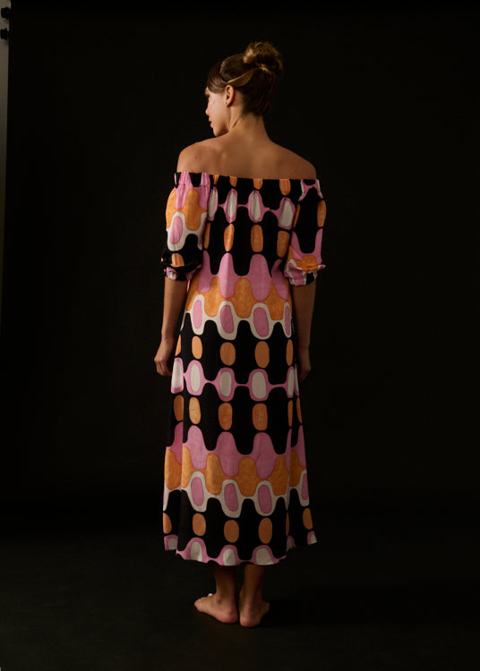 VESTIDO BARDOT IPANEMA ROSA E LARANJA
