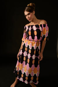 VESTIDO BARDOT IPANEMA ROSA E LARANJA
