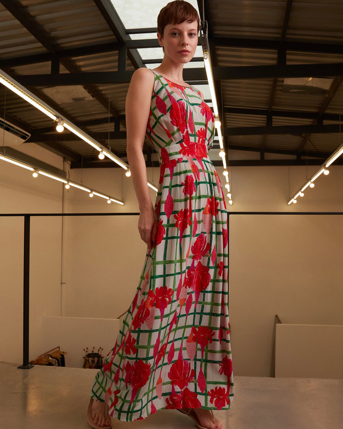 VESTIDO FIT BASTÃO XADREZ CINZA
