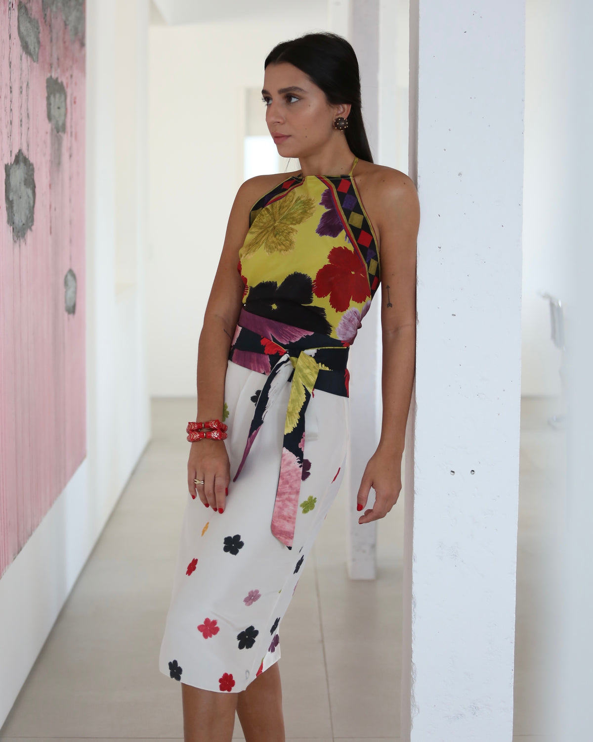 SAIA FENDA HIBISCOS PEQUENOS BRANCA