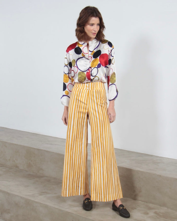 CALÇA RETA STRIPES AMARELO