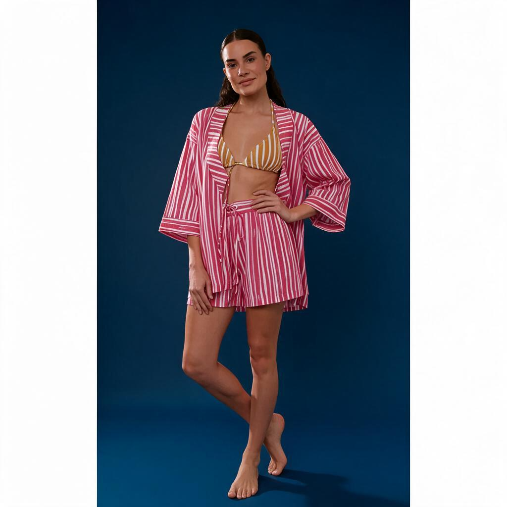 CAMISA KIMONO STRIPES ROSA