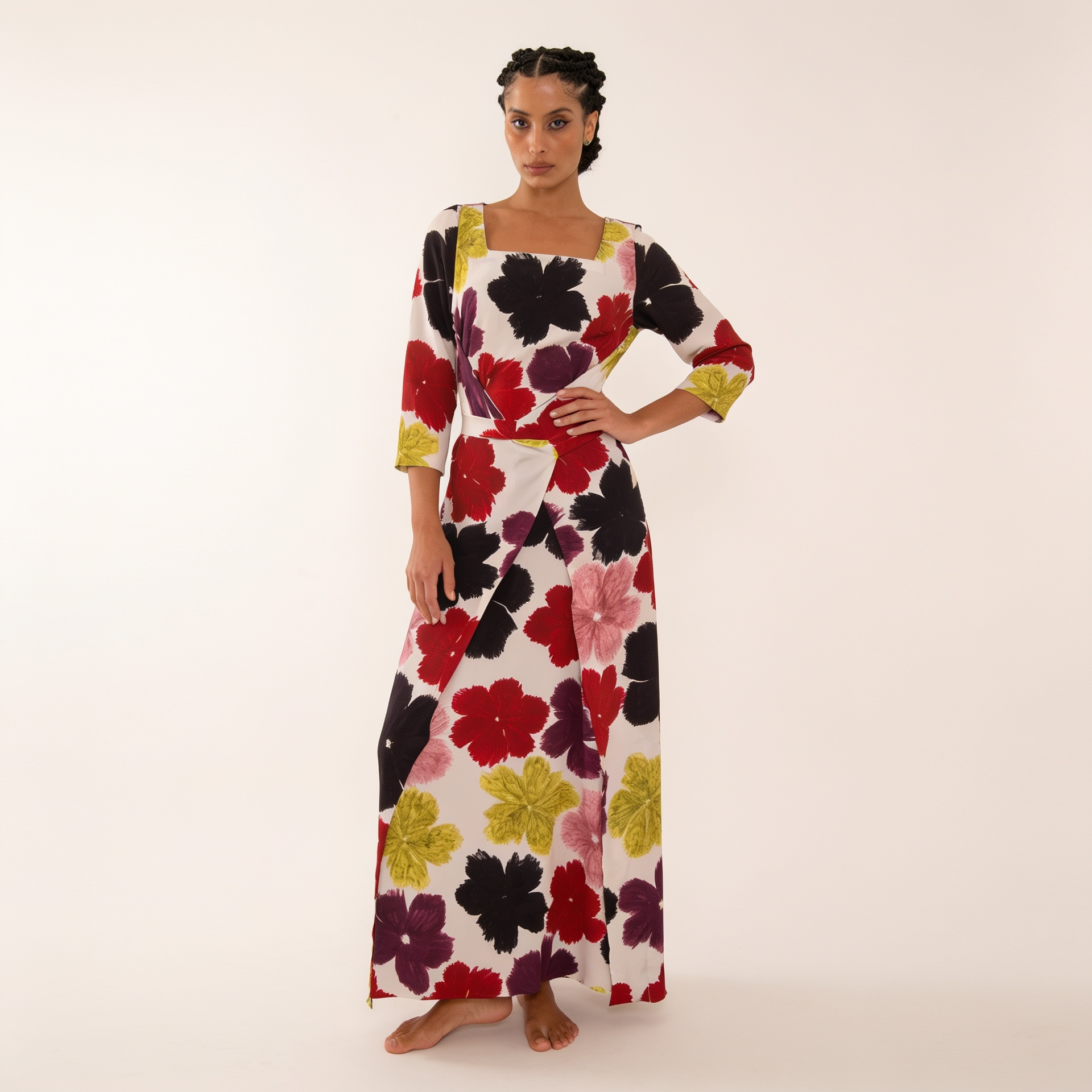 VESTIDO ASA LONGO HIBISCOS