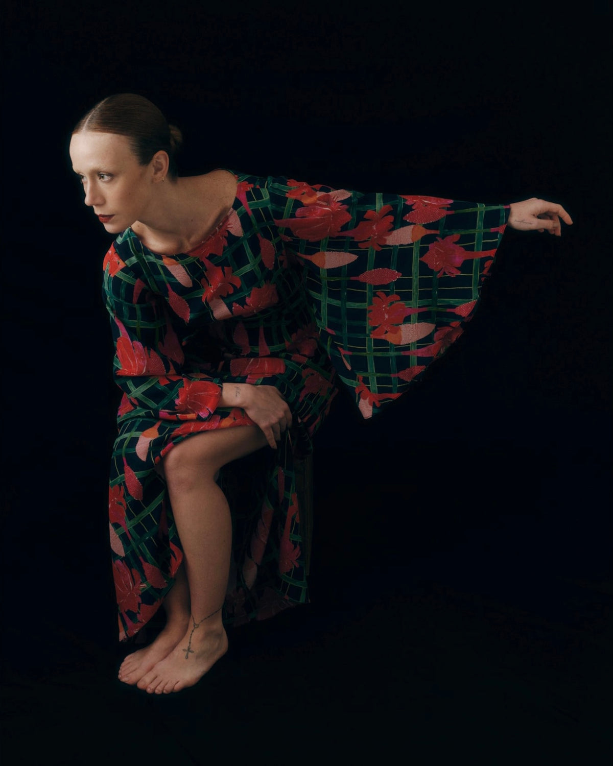 VESTIDO LELE LONGO BASTÃO XADREZ AZUL
