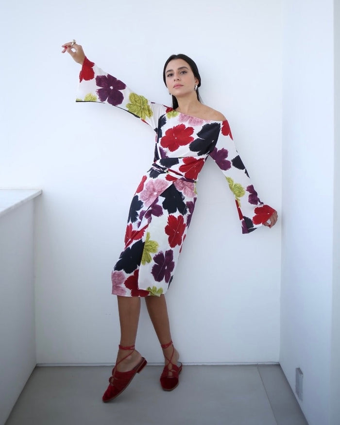VESTIDO ASA CURTO HIBISCOS