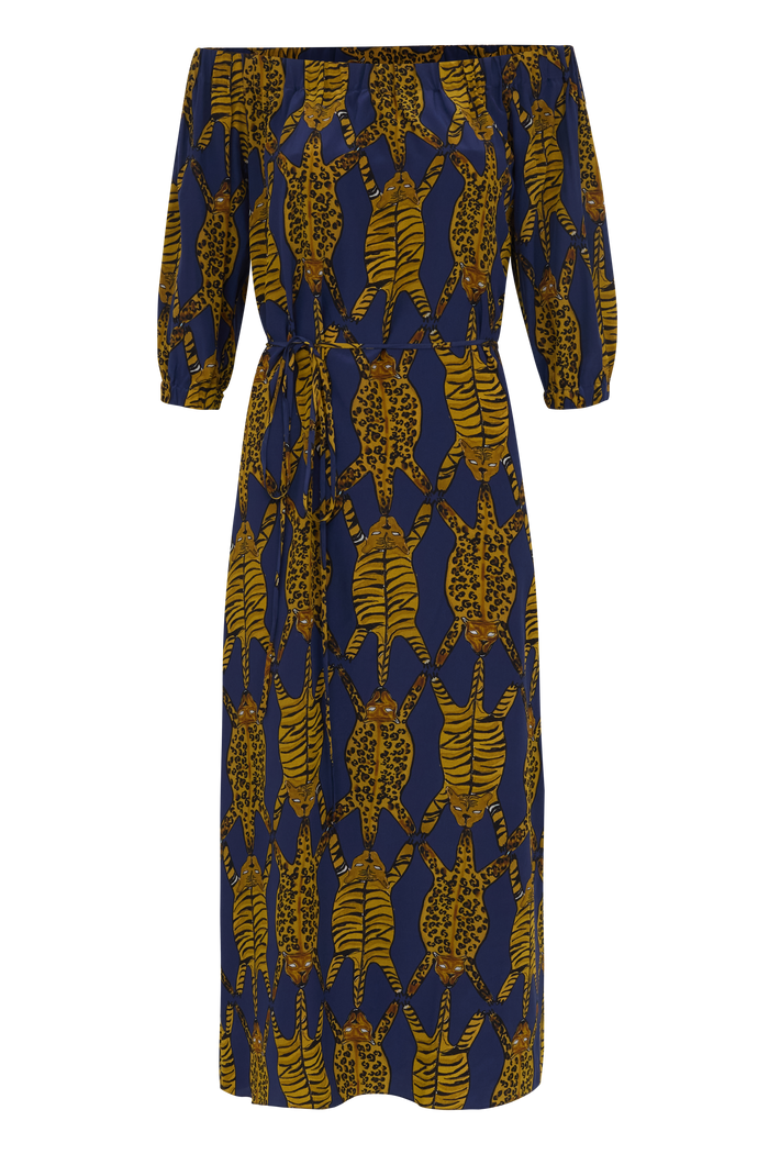 VESTIDO BARDOT TIGRE AZUL