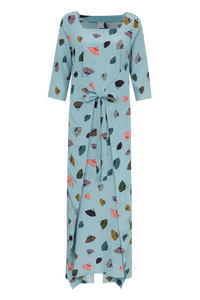 VESTIDO ASA LONGO LEQUES AZUL