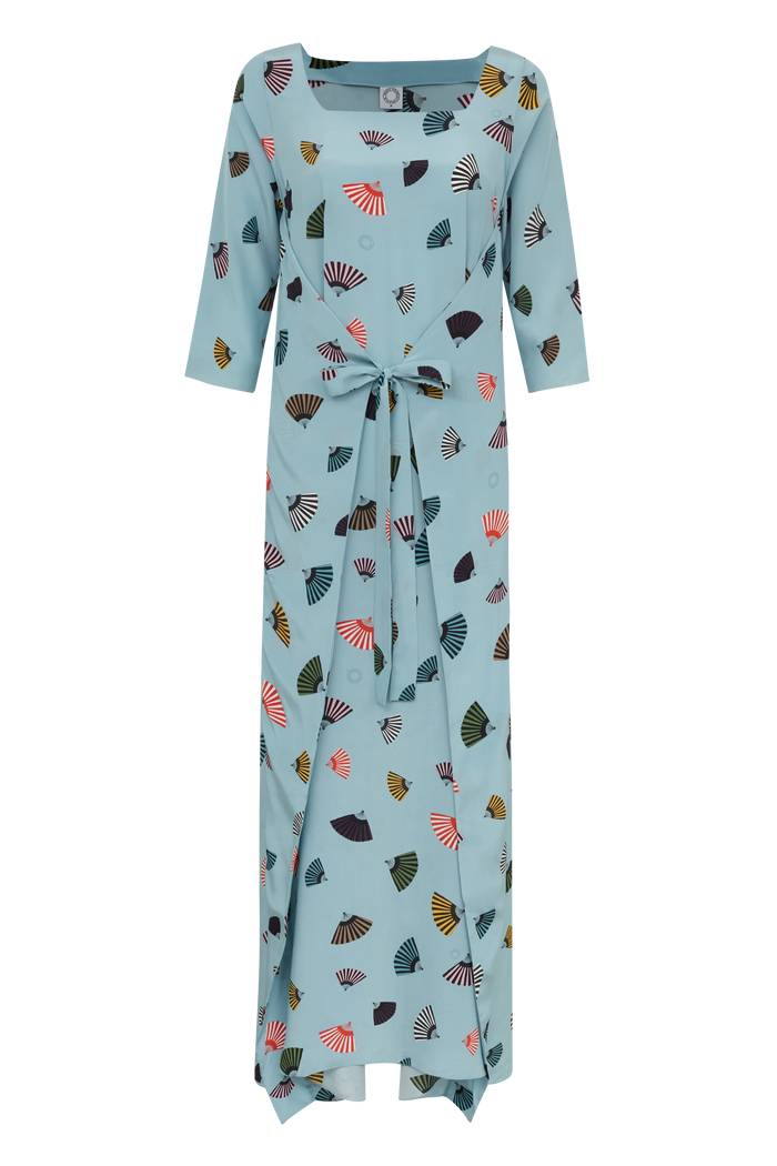 VESTIDO ASA LONGO LEQUES AZUL