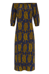 VESTIDO BARDOT TIGRE AZUL