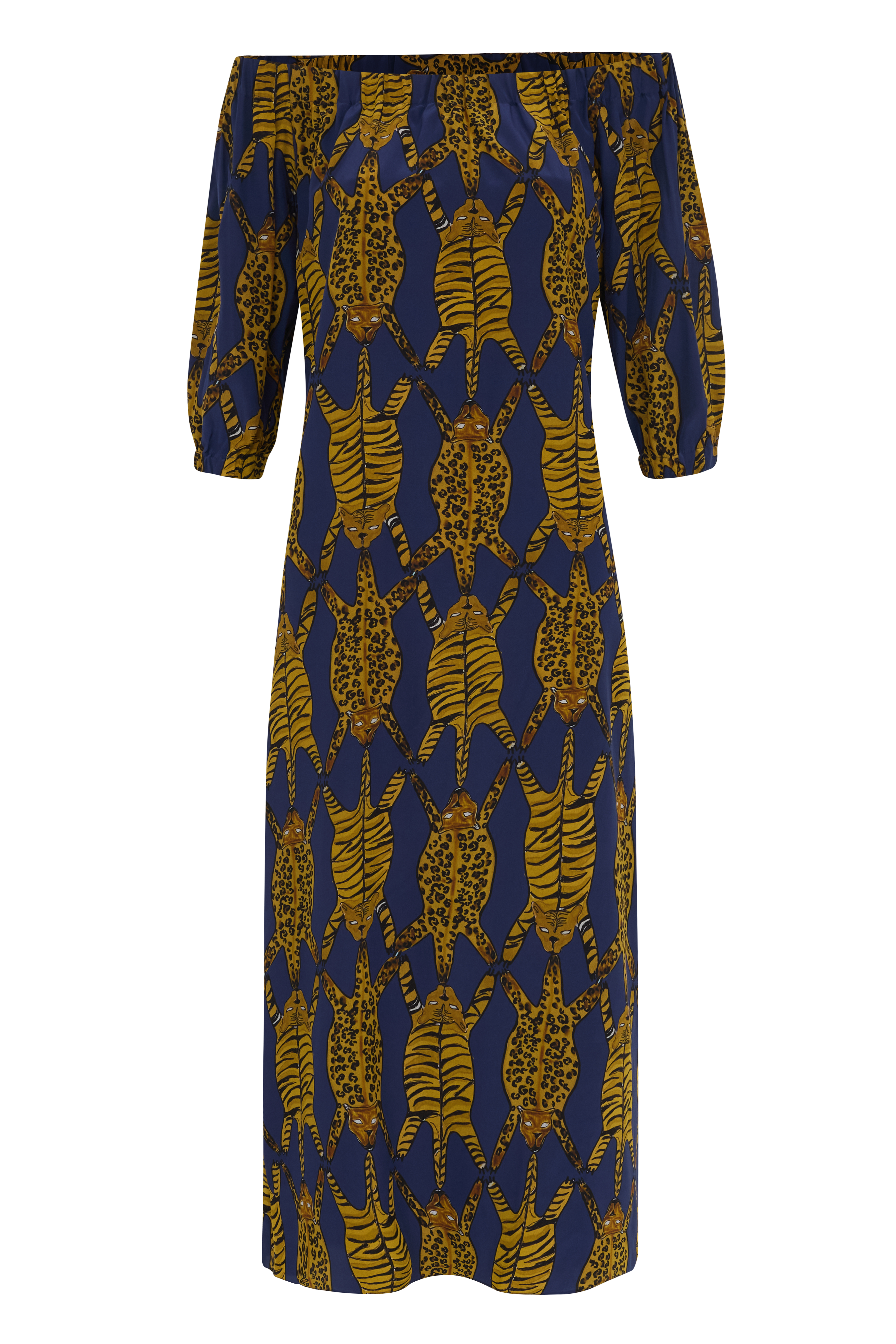 VESTIDO BARDOT TIGRE AZUL