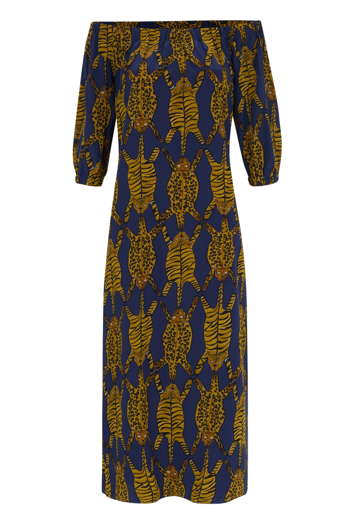 VESTIDO BARDOT TIGRE AZUL