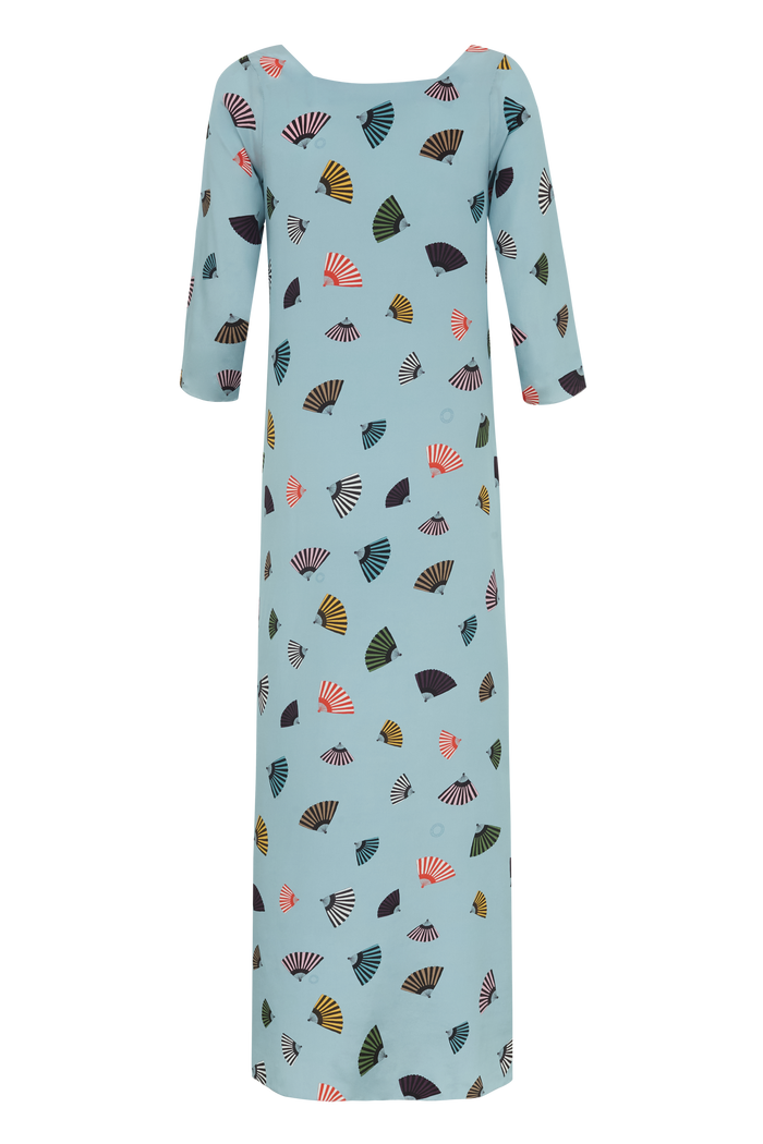 VESTIDO ASA LONGO LEQUES AZUL