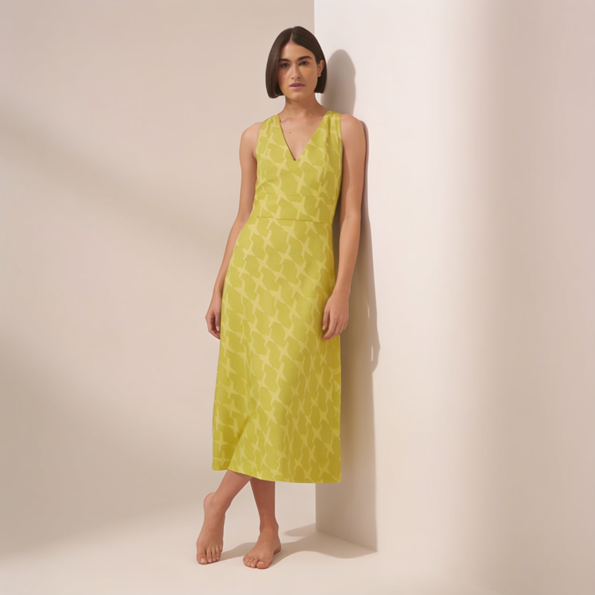 VESTIDO HELENA PIED DE POULE VERDE