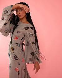 VESTIDO LELÊ  LEQUE CINZA