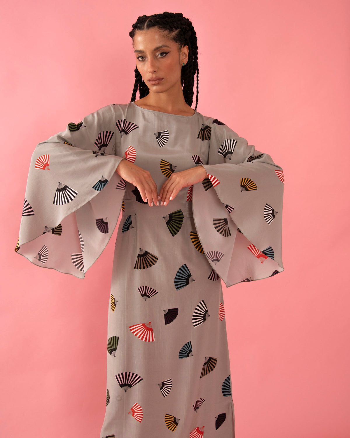 VESTIDO LELÊ  LEQUE CINZA