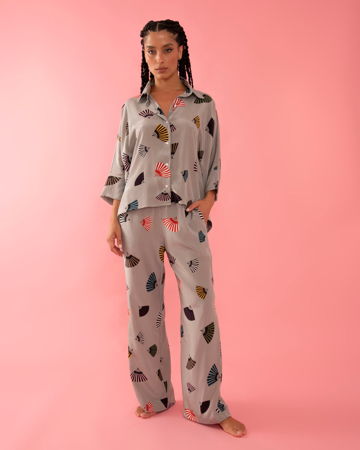 CAMISA LENÇO LEQUES CINZA