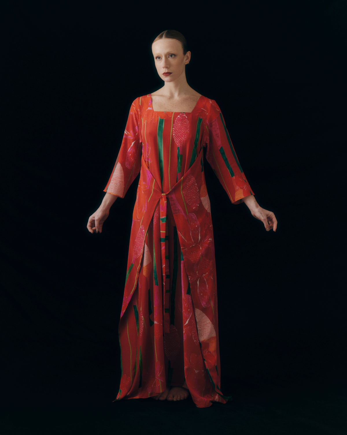 VESTIDO ASA LONGO BASTÃO VERMELHO