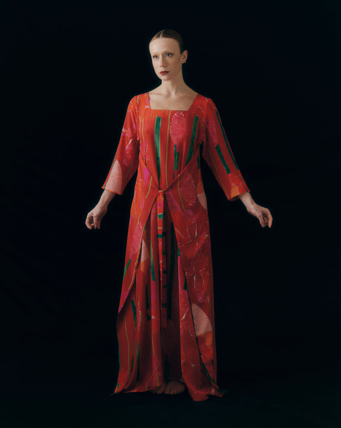 VESTIDO ASA LONGO BASTÃO VERMELHO