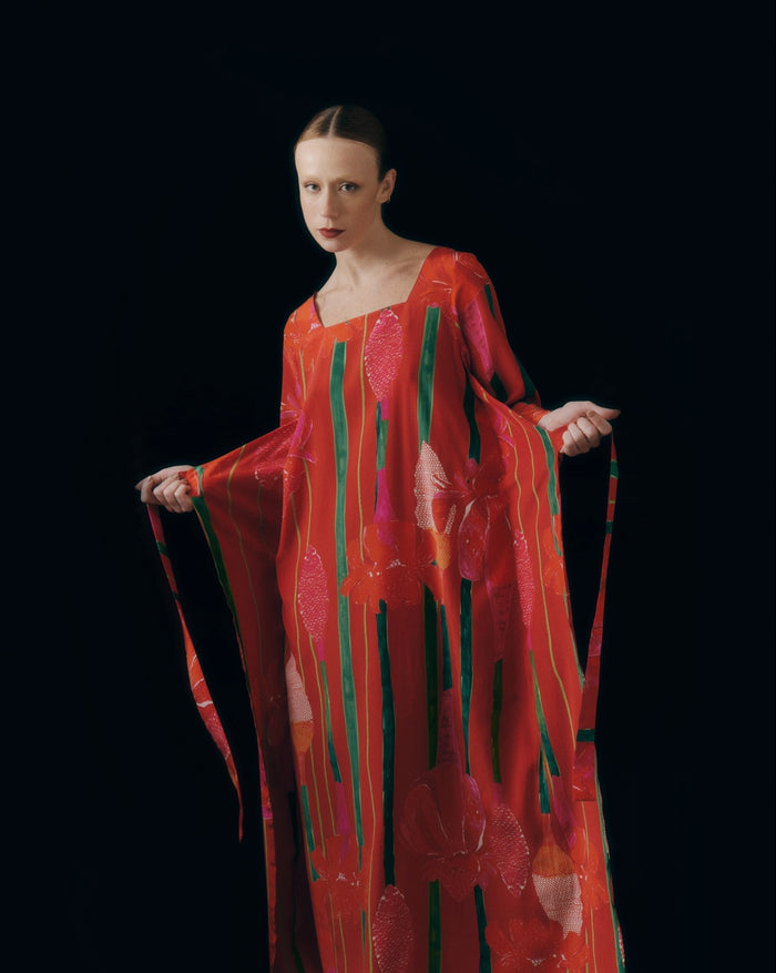 VESTIDO ASA LONGO BASTÃO VERMELHO