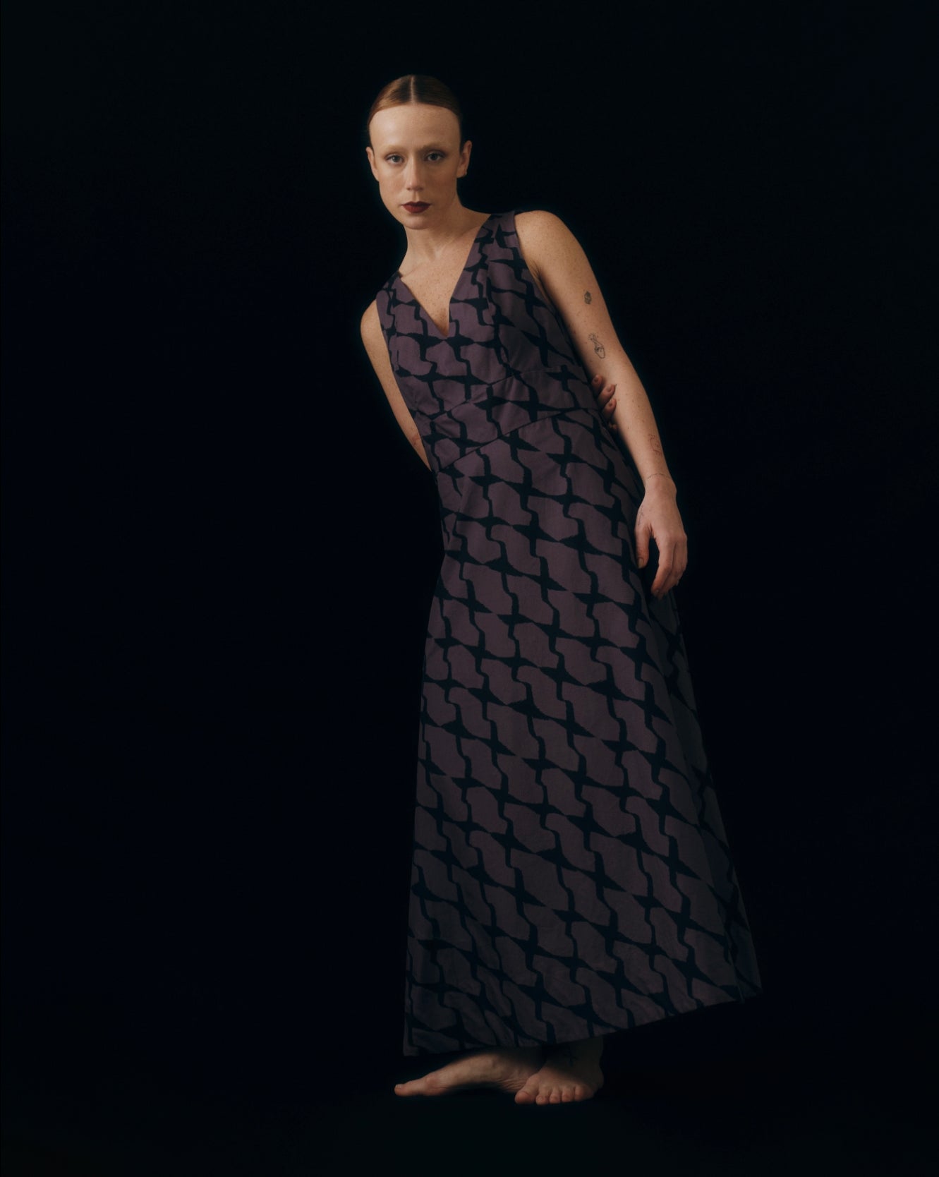 VESTIDO HELENA PIED DE POULE ROXO