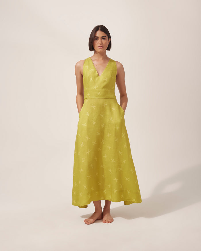 VESTIDO HELENA PIED DE POULE VERDE