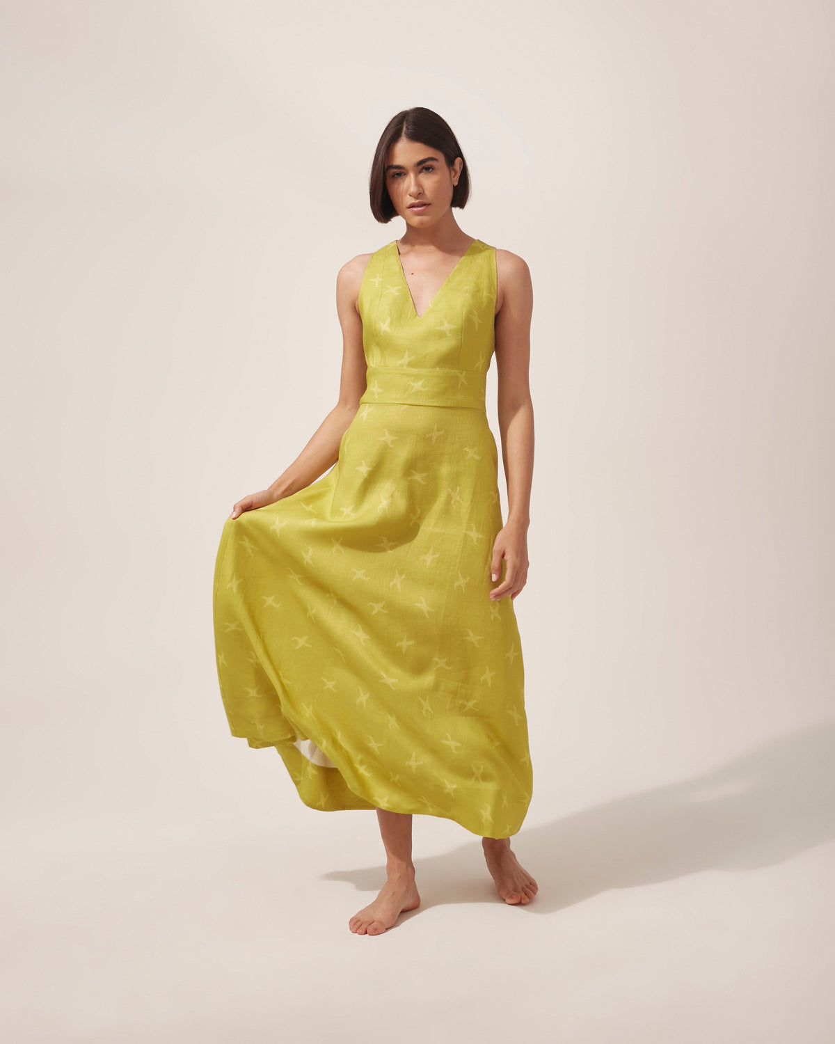 VESTIDO HELENA PIED DE POULE VERDE