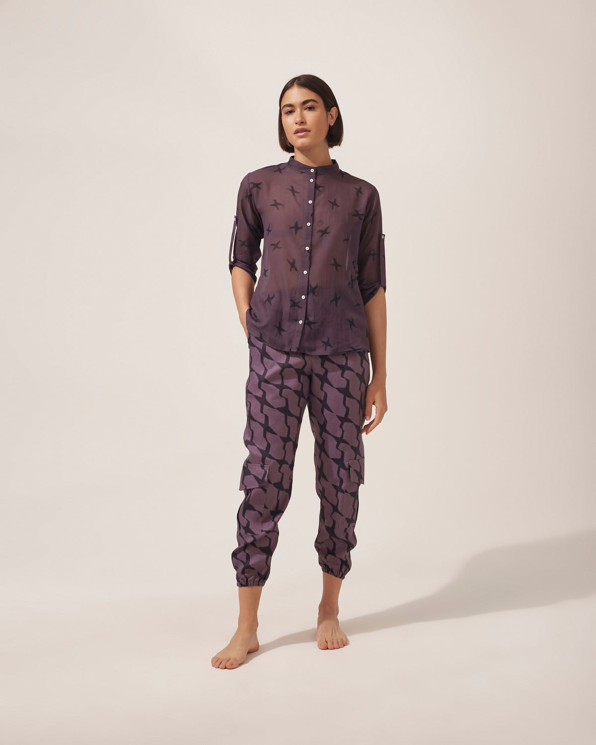 CALÇA JULIANA PIED DE POULE ROXO
