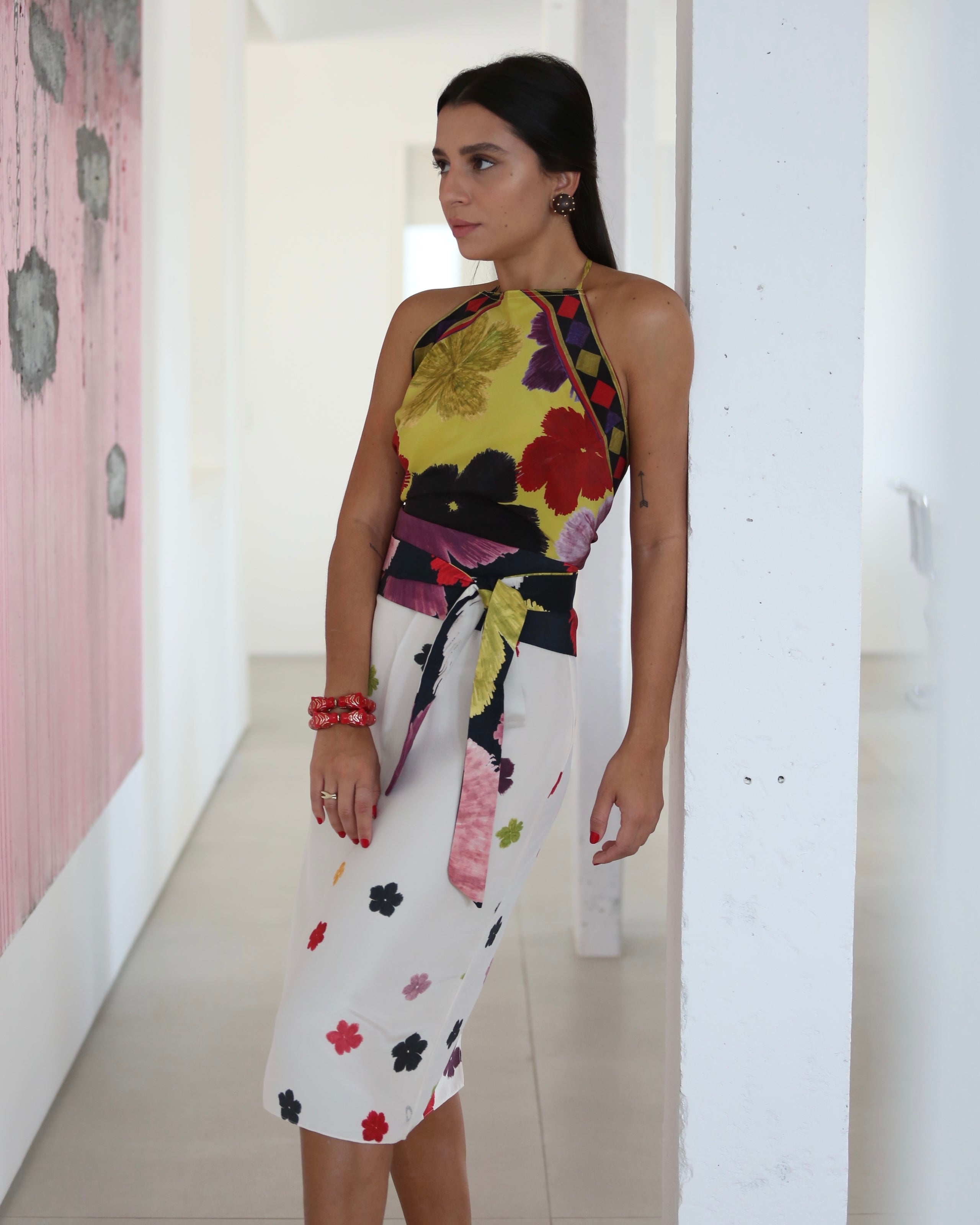 SAIA FENDA HIBISCOS PEQUENOS BRANCA