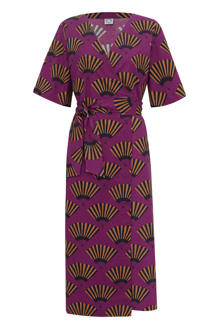 VESTIDO ENVELOPE LEQUE BERINJELA