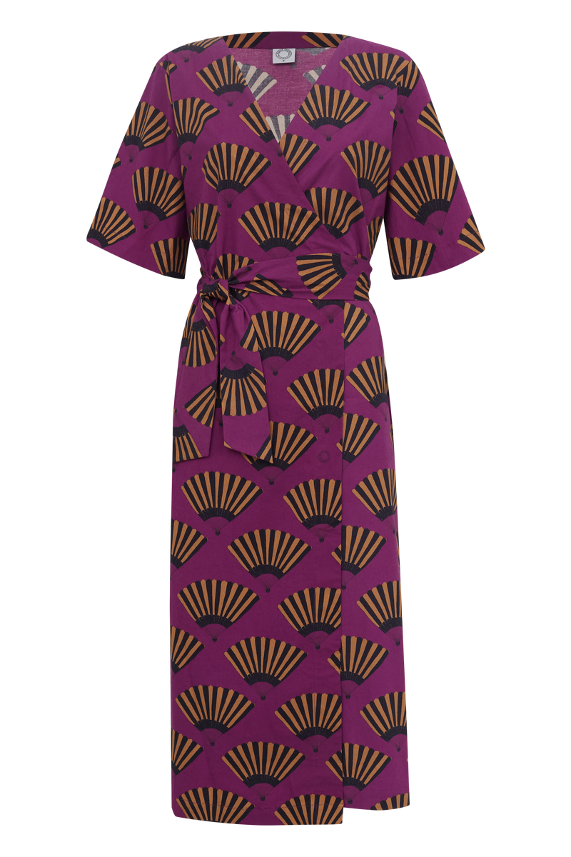 VESTIDO ENVELOPE LEQUE BERINJELA