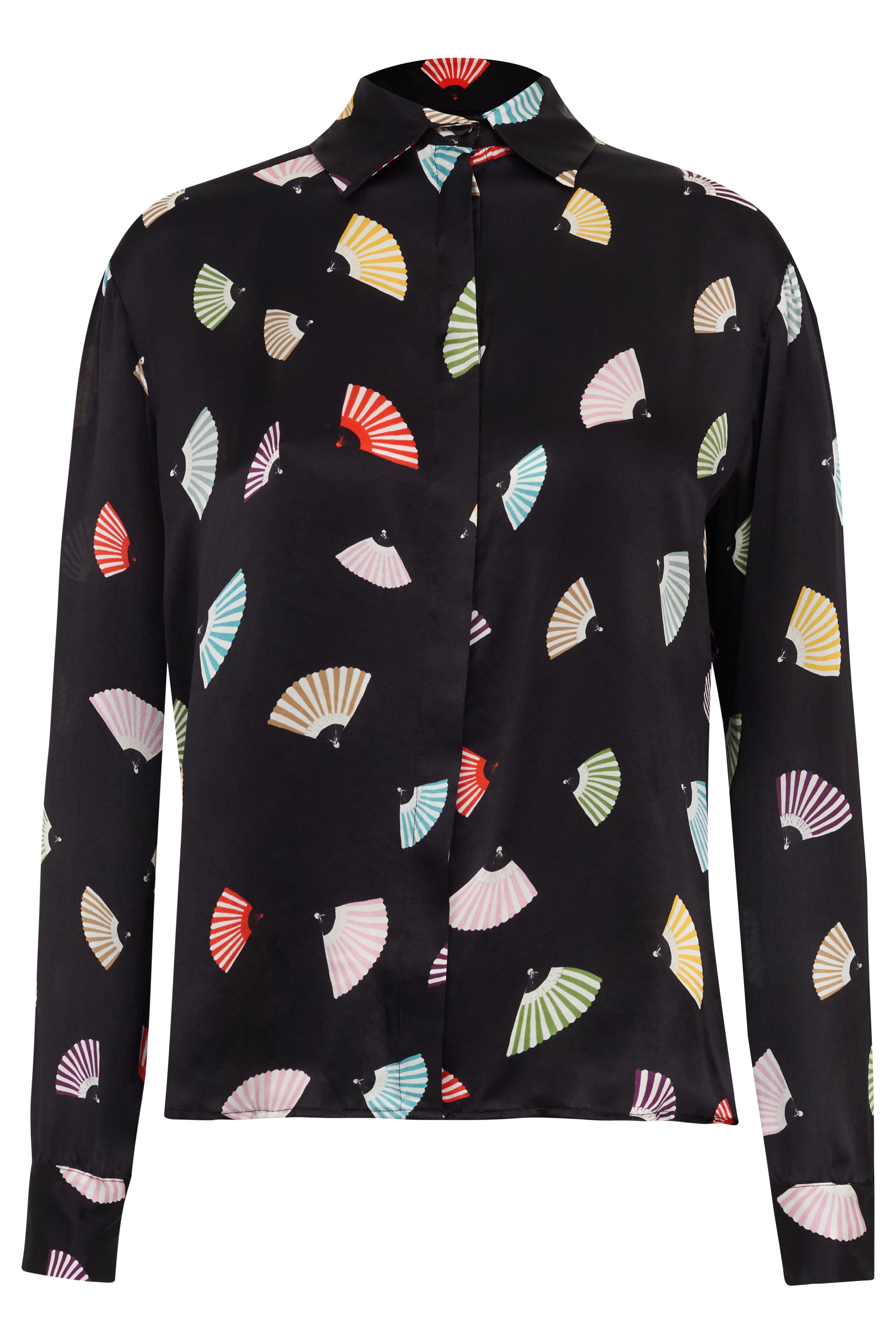 CAMISA ANA LEQUE PRETO CETIM DE SEDA