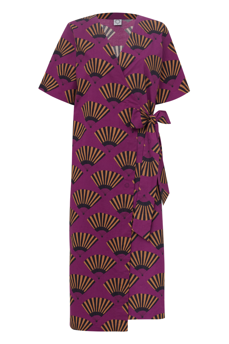 VESTIDO ENVELOPE LEQUE BERINJELA