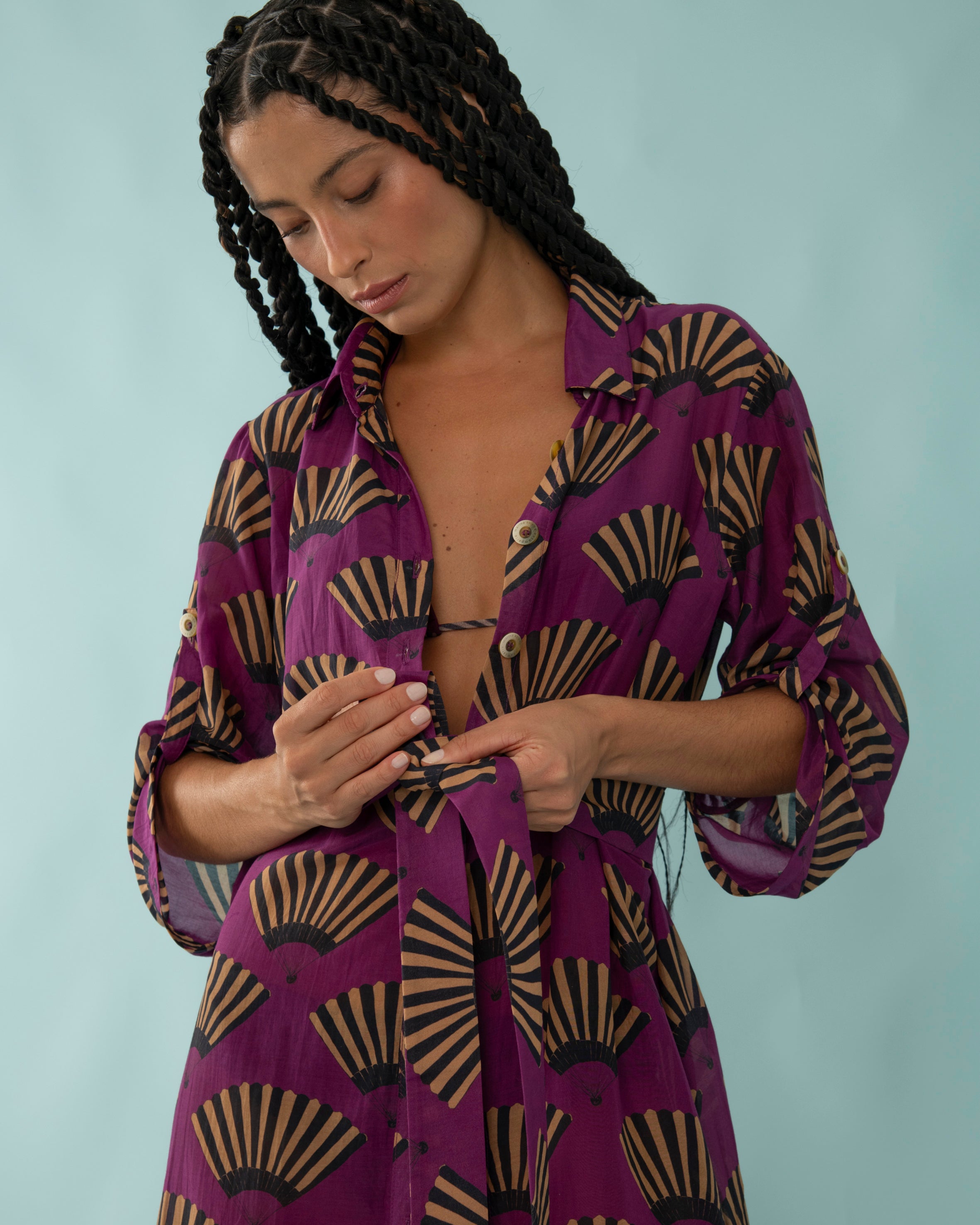 CHEMISE ELISA LONGO LEQUE BERINJELA