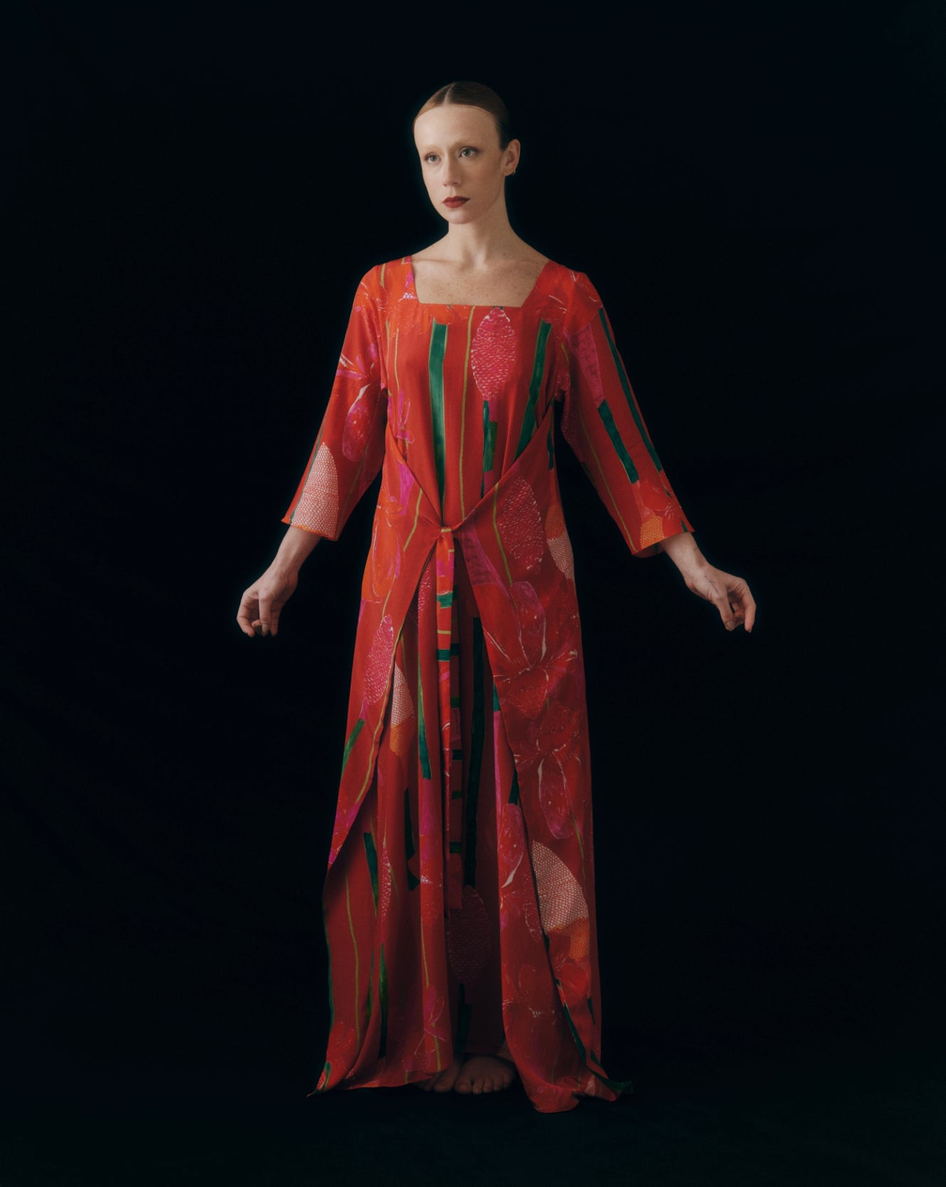 VESTIDO ASA LONGO BASTÃO VERMELHO