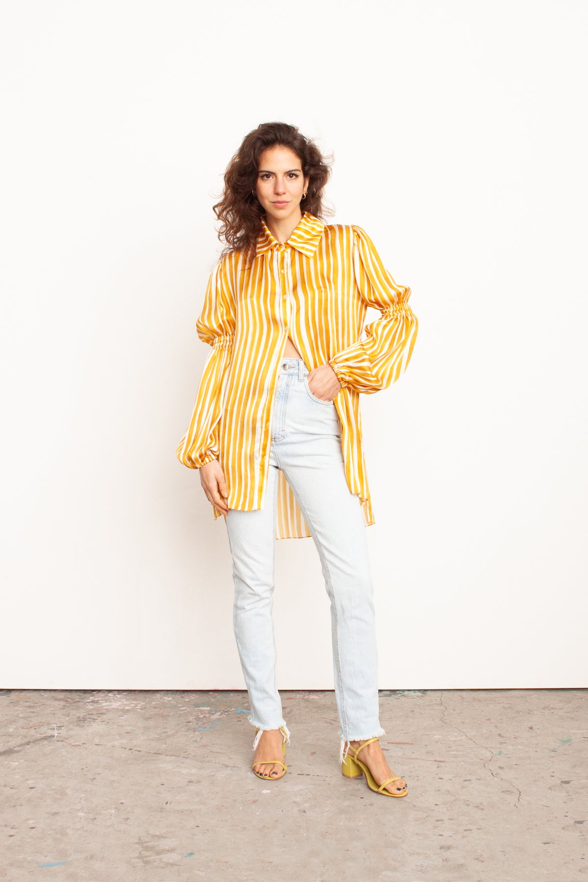 CAMISA FRIDA LONGA STRIPES MOSTARDA