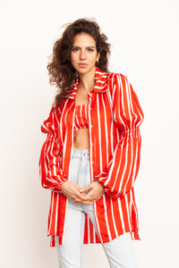 CAMISA FRIDA LONGA STRIPES VERMELHA