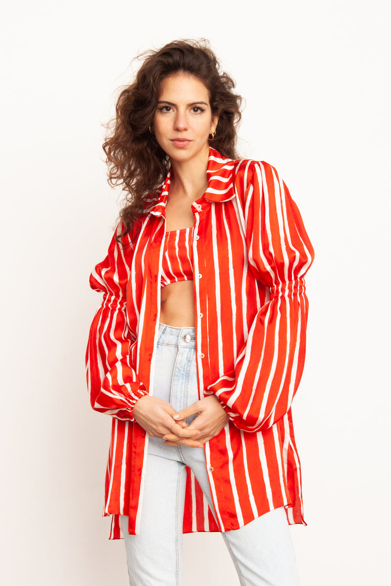 CAMISA FRIDA LONGA STRIPES VERMELHA